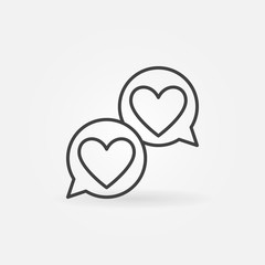 Hearts in speech-bublle line icon. Vector two speech bubbles with hearts Like concept outline symbol