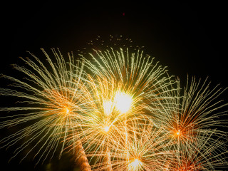 Firework show on night sky background.