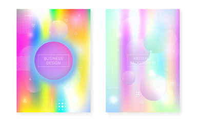 Holographic background with liquid shapes. Dynamic bauhaus gradient with memphis fluid cover.