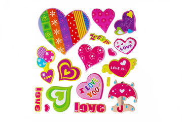 Colored hearts on a white background. The inscriptions I love you