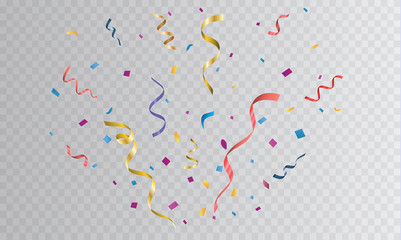 Colorful bright confetti isolated on transparent background. Festive vector illustration.Vector graphics.