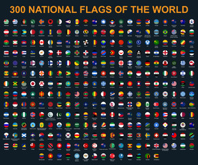 All flags of the world in alphabetical order. Round, circle glossy style.