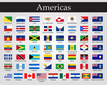 Flags of all countries of the American continents.