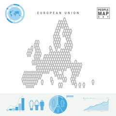 European Union People Icon Map. Stylized Vector Silhouette of EU. Population Growth and Aging Infographics