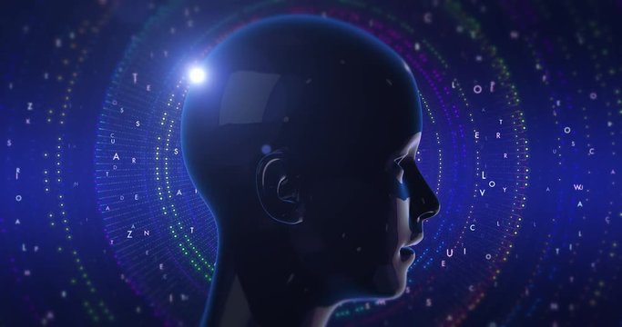 Abstract Artificial Intelligence And Technology Related Animation With Human Head