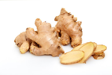 sliced fresh ginger root spice