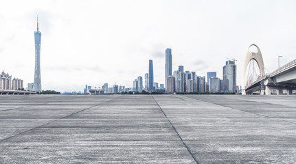 Empty road and modern city in Guangzhou