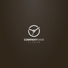 white logo on a black background. vector line art round logo of analog clock