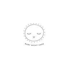 Hand drawn logo template, vector sleepy sun.