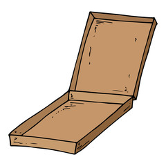 Pizza box icon. Vector illustration of an empty pizza box. Hand drawn pizza box.