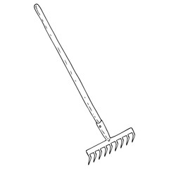 Rake icon. Vector illustration of garden rake. Hand drawn rake.