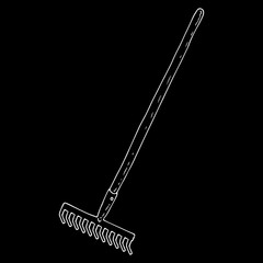 Rake icon. Vector illustration of garden rake. Hand drawn rake.