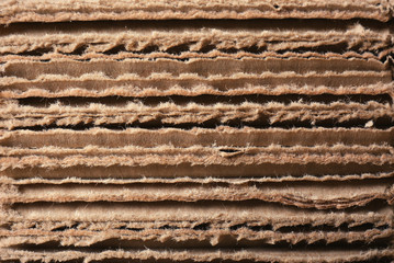 Closeup view of corrugated cardboard sheets. Recyclable packaging material