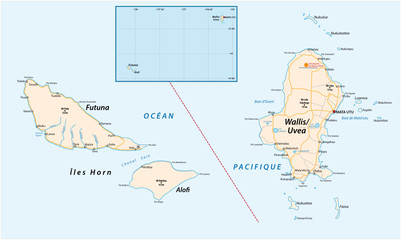 Road map of the French overseas territory of Wallis and Futuna - obrazy, fototapety, plakaty