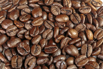 Well-stocked coffee beans background.