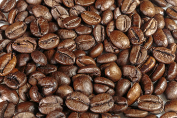 Well-stocked coffee beans background.