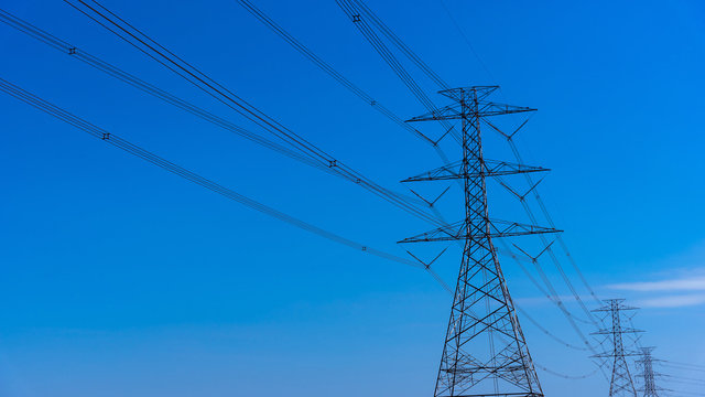 High voltage electricity tower power line 500 kV  