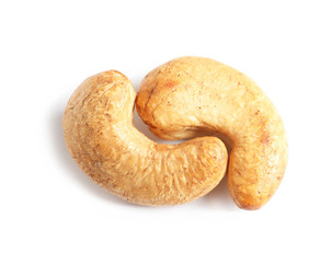 Tasty cashew nuts isolated on white, top view