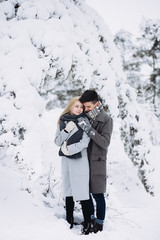 Fototapeta na wymiar Love story in the winter forest. Valentine's Day concept