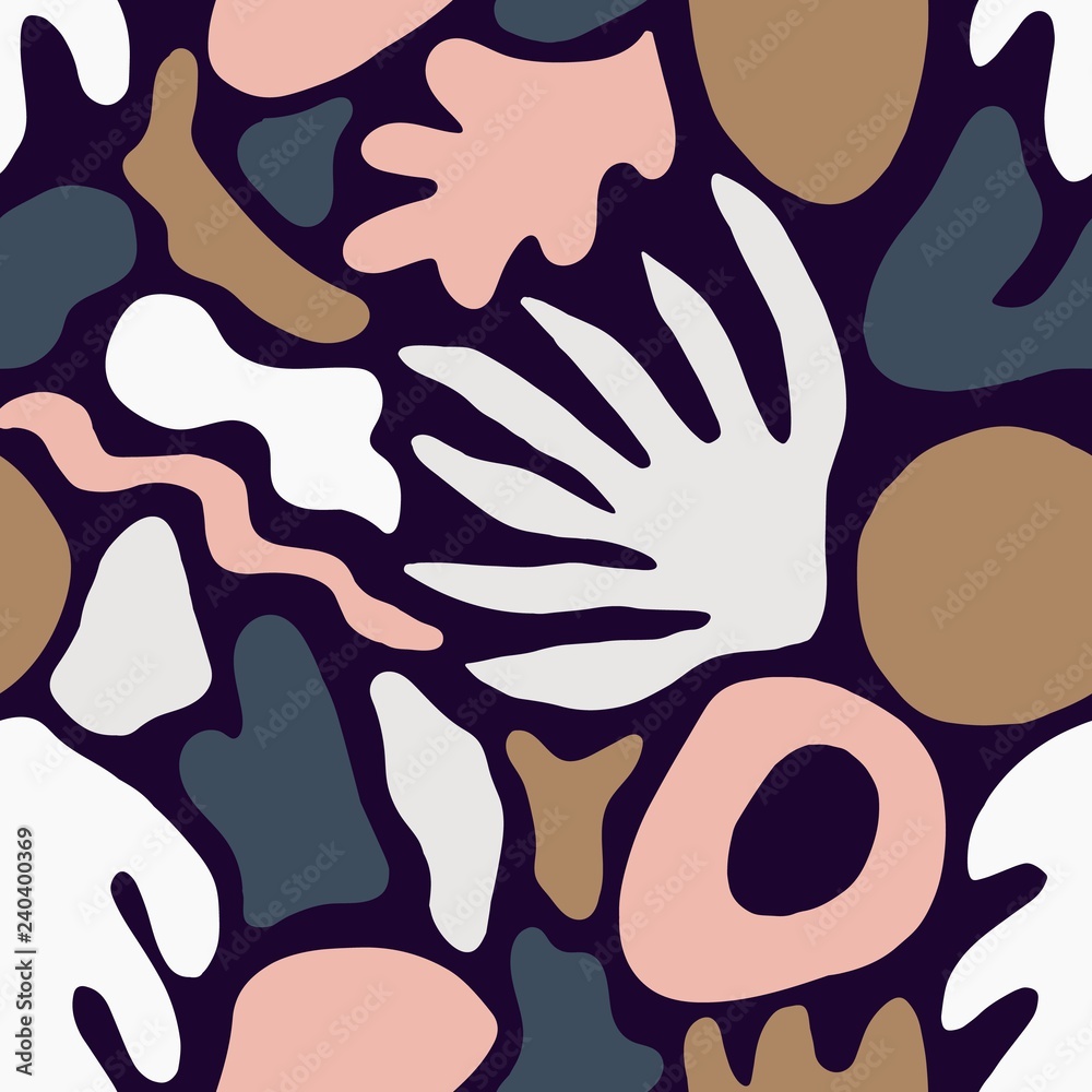 Aufkleber trendy seamless pattern with unusual pink and brown nature shapes or marks on dark background. creat