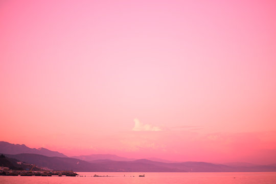 Beautiful Sea, Pink Sunset, Nature, Summer