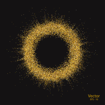 Golden sand.Circle of golden dots .Frame for decoration, vector.