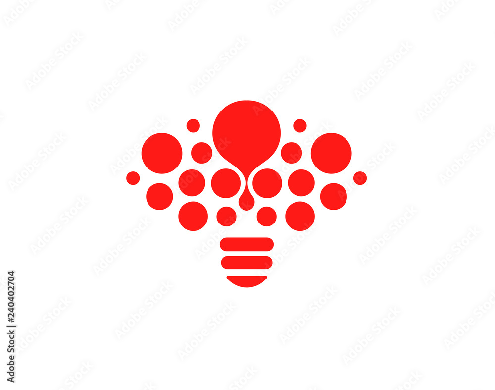 Poster lightbulb icon. creative idea logo design concept. bright red circles, bubbles vector art. solution 