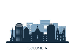 Columbia skyline, monochrome silhouette. Vector illustration. - obrazy, fototapety, plakaty