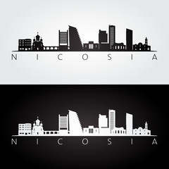 Nicosia skyline and landmarks silhouette, black and white design, vector illustration. - obrazy, fototapety, plakaty
