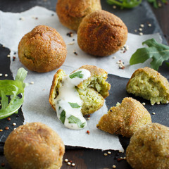 Fried vegetarian  falafel  with broccoli