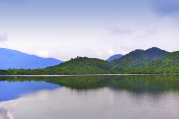 Mountain, hills landscape and Lake in the countryside