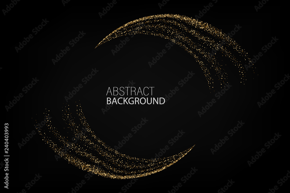 Wall mural Frame with gold sequins on a black background.Glowing spiral,vector swirl.