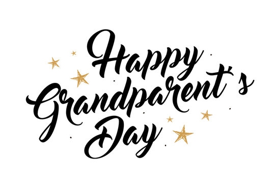 The Best Grandpa, Happy Grandparent's Day banner. Card calligraphy lettering golden stars on White Background. Vector