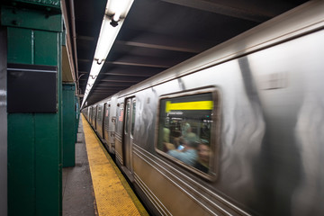 New York Subway train in transit in the station