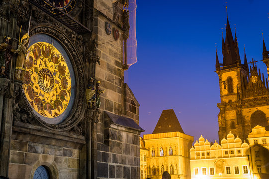 famous prague clock tower at old square
