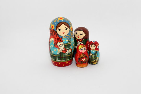Difference size cute mini matryoshka, Russian nesting dolls, stacking dolls Isolated on white background. 