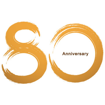 Handwriting - Brush paint celebrating, anniversary of number 80th year anniversary, Luxury duo tone gold brown for invitation card, backdrop, label or stationary