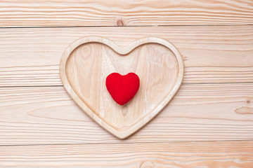 Top view couple heart shape  on wooden table. love, romantic and Valentine Day holiday Concept