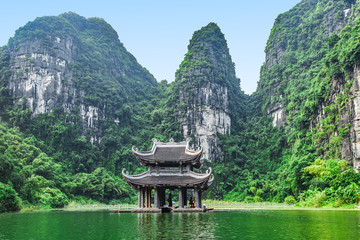 Beautiful temple view in Trang An, Ninh Binh, Vietnam