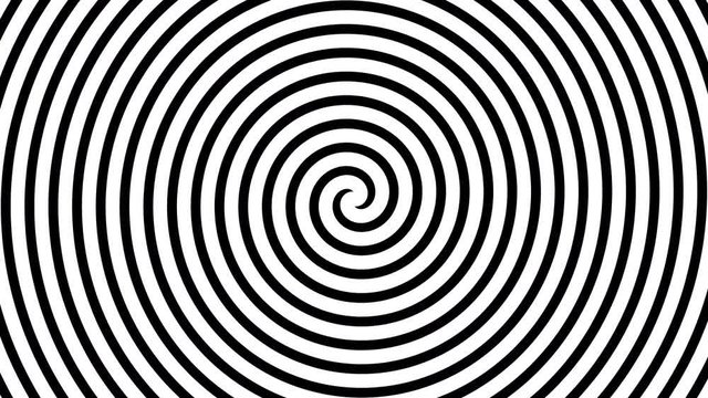Black and white hypnotic spiral illusion background, 4K video