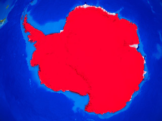 Antarctica from space on model of planet Earth with country borders and very detailed planet surface.