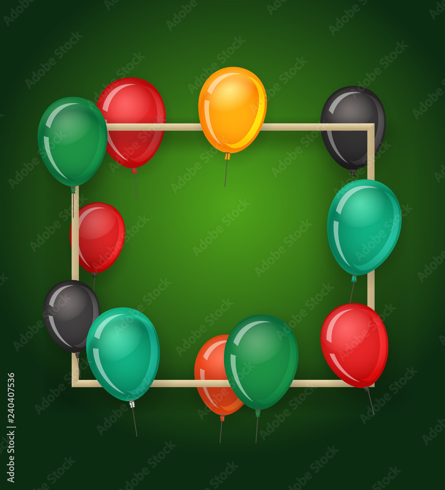 Poster Empty frame with color balloons. Party announcement vector template
