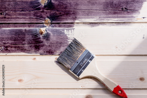 Half Painted Wooden Surface Black Color Varnishing Natural