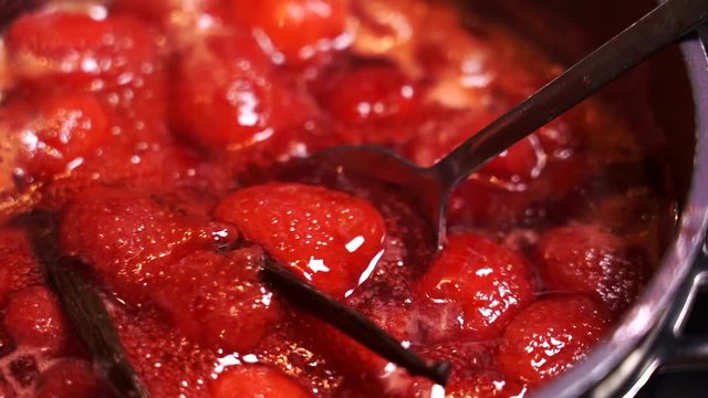 Cooking strawberry jam. 1080p HD  Slow motion Video
