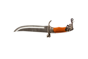 Curved ceremonial dagger knife with a decorative sheath isolated on a white background. Vintage...