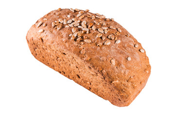 Healthy bread with seeds on a white isolated background.