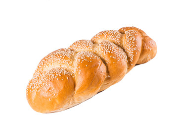 Delicious baguette with sesame on white isolate background Fresh pastries, bakery, cafe