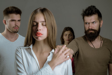 family psychologist therapy. depression and suicidal tendencies girls with two men. Love relations of people. Hopes and wishes. club for people with problems. feeling support of relatives