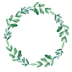 Watercolor wreath with green leaves