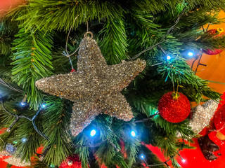 Big Stars on Christmas Tree in Christmas Days.